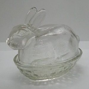 Clear Glass Bunny on a Basket